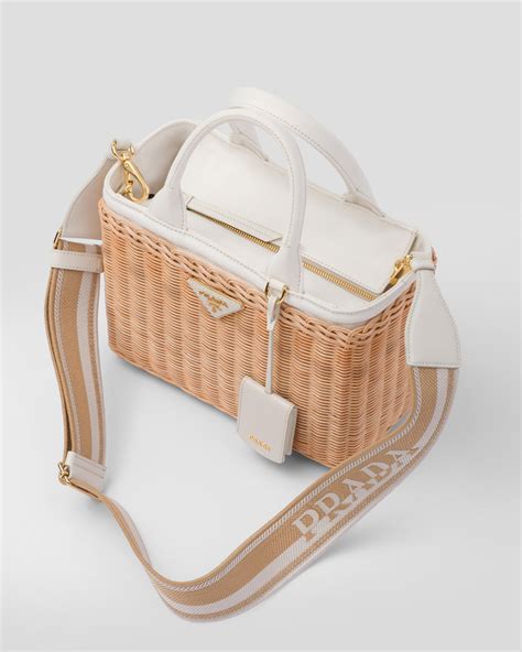 prada canvas tote handbags|Prada wicker tote bag.